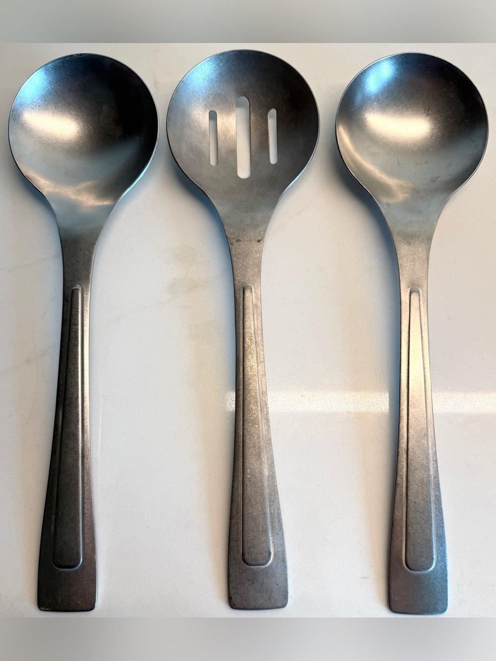 Magnolia Metal Serving Utensil Set of 3 Heavy Solid Serving Spoons